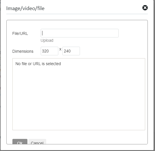 Screenshot of Trados Studio upload window with FileURL entry box, an 'Upload' button, and a message stating 'No file or URL is selected'.