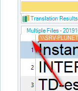 Screenshot showing Trados Studio Translation Results pane with a red arrow pointing to a file named 'Multiple Files - 2019'.