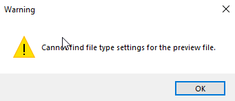 Warning message in Trados Studio stating 'Cannot find file type settings for the preview file.'