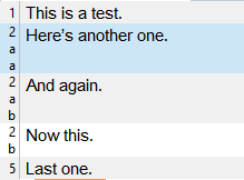Trados Studio screen displaying manually split lines of text with sub-numbering for the previously merged content.