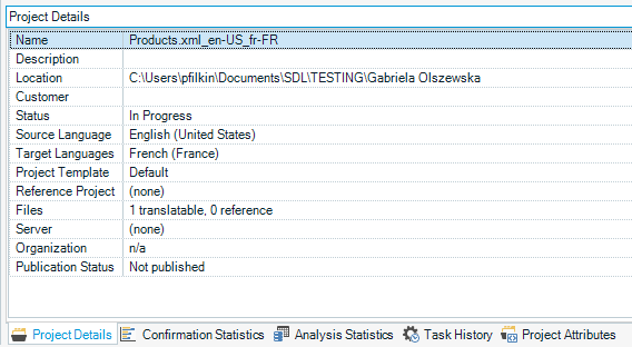 Screenshot showing the project details view for a selected project