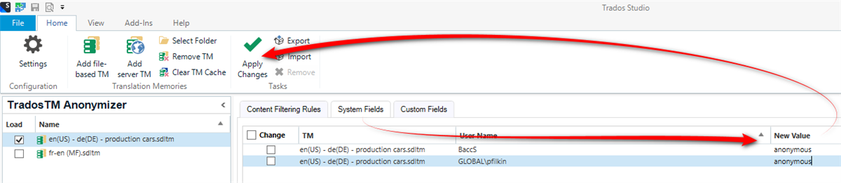 Screenshot showing how to edit the fields for username 