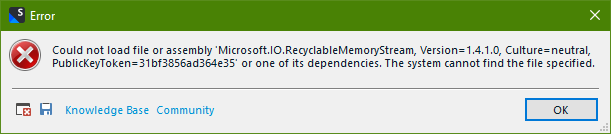 Screenshot showing an error with the current version.