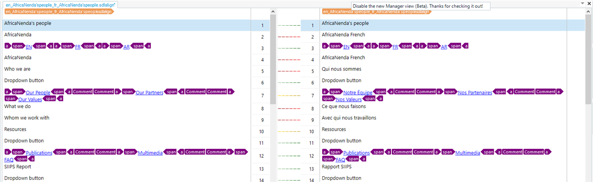 Screenshot showing the alignment view for the two files.