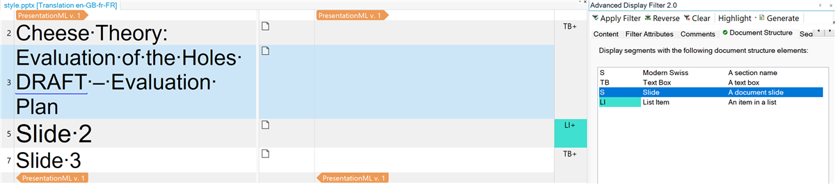 The same screenshot but now showing the SAdvanced Display Filter and these section names are filtered out.
