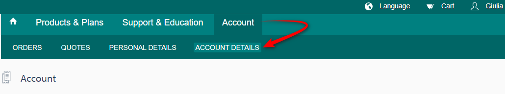 screenshot showing the account details links from the RWS Account.