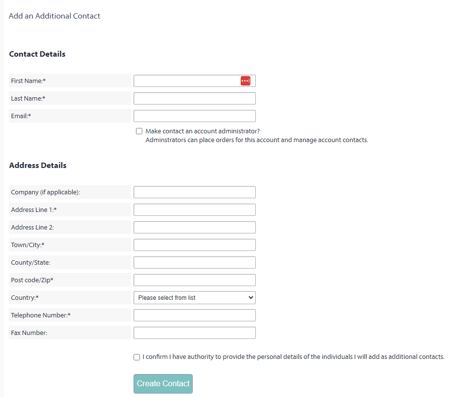 Screenshot showing the details you'll see when adding a new contact.  It also shows where you make the user an admin.