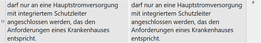 Screenshot showing text without inline tags or comments, displaying German text about a hospital-compliant power supply.