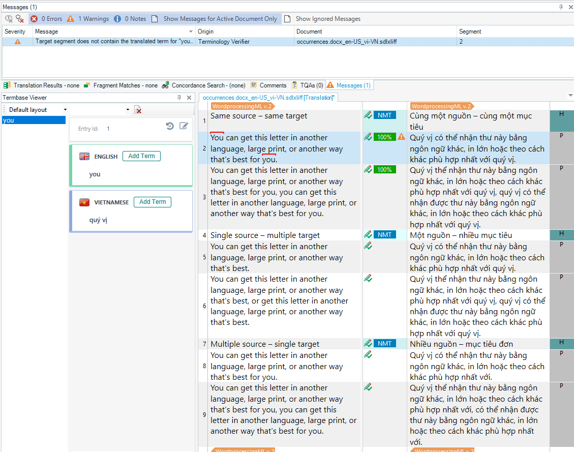 Screenshot showing the results of a QA check in the Studio Editor