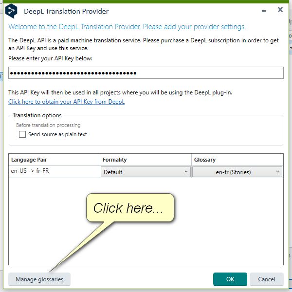 screenshot showing the UI for deep and where to click to access glossaries.