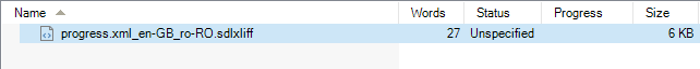 Trados Studio file analysis window indicating 27 words with unspecified status and progress.