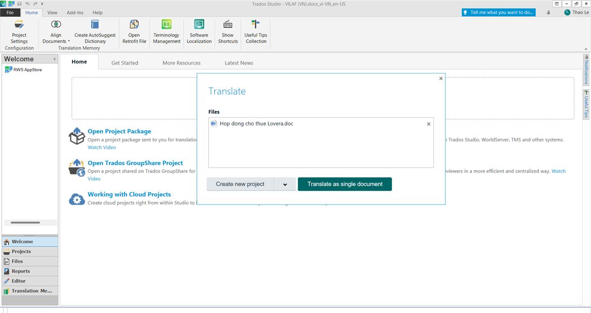  Image showing error in Trados Studio 