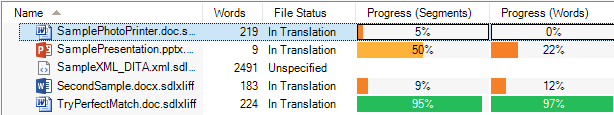 Progress columns in Files view