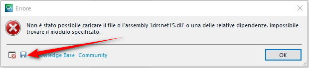 Screenshot showing where to click in the error message to be able to save the error trace.