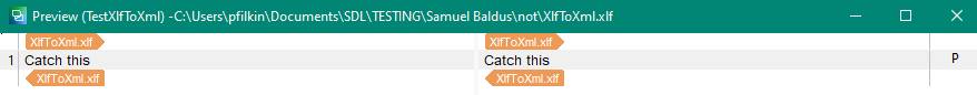 Trados Studio preview window showing text 'Catch this' highlighted in green, indicating successful filtering based on the user's settings.