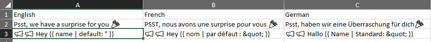 Screenshot showing the translated file in Microsoft Excel all correctly using the emoji's.