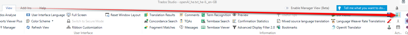 Screenshot showing the icon in the View menu for toggling independent scrolling of the source/target columns.