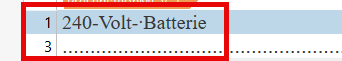 Trados Studio interface after merging segments, now displaying '1 240-Volt-Batterie' as a single segment.