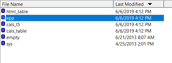 Screenshot of a file explorer window with a list of folders. The 'xpp' folder is highlighted, indicating it was recently modified on 662019 at 4:12 PM.