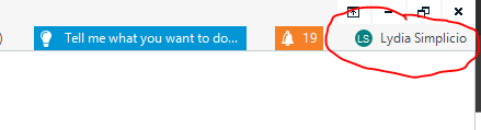 Trados Studio interface showing the user logged in as Lydia Simplicio at the top right corner with a notification icon indicating 19 notifications.