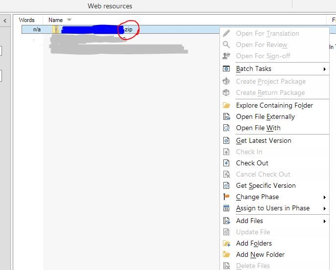 Screenshot of GroupShare 2017 interface showing a right-click context menu with options like Open File Externally and Open File With, but no download option. A Zip folder is highlighted in the file list.