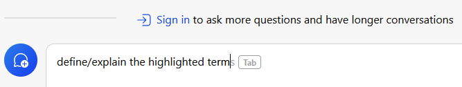 Screenshot of a web browser with a text box containing the text 'defineexplain the highlighted term' and a visual indicator for pressing the 'Tab' key.