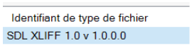 Trados Studio screenshot showing file type identifier as SDL XLIFF 1.0 v 1.0.0.