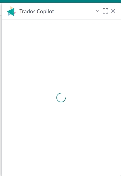 Screenshot of Trados Copilot window with a loading icon, indicating the application is not progressing past the loading screen.