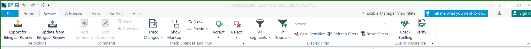 Trados Studio interface without any visible error messages or warnings.