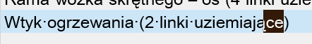 Screenshot of Trados Studio showing Polish text with a cursor issue, where the cursor appears as a 'thing' next to the text 'Wtyk ogrzewania (2 linki uziemiaj ce)'