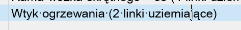 Close-up view of the cursor issue in Trados Studio, where the cursor is displayed incorrectly next to the Polish text 'Wtyk ogrzewania (2 linki uziemiaj ce)'