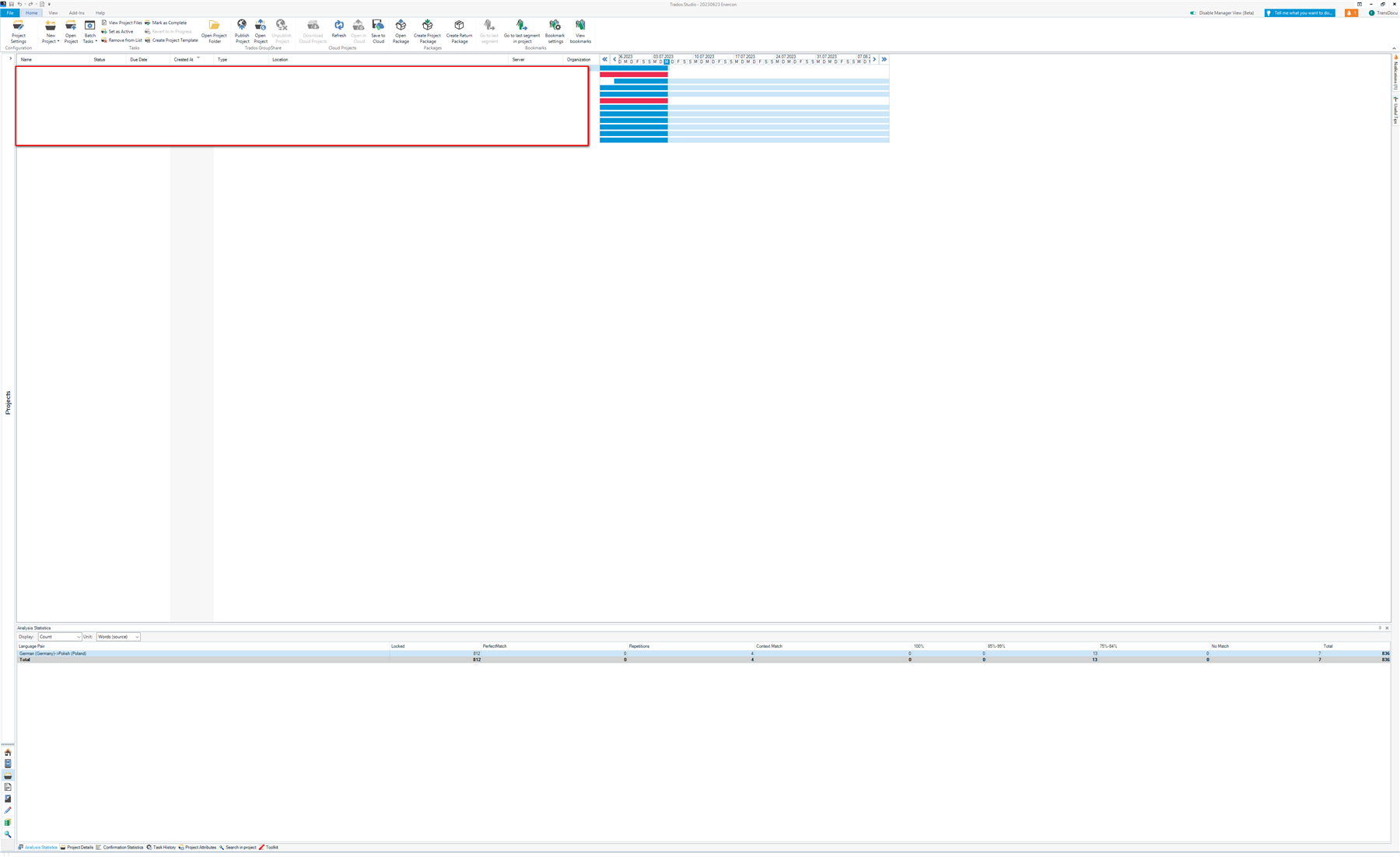 Screenshot of Trados Studio interface on a laptop with over 4K resolution, showing no visible errors or warnings.