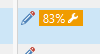 Trados Studio segment with an 83% match rate and a small wrench icon indicating an 'uplifted' segment.