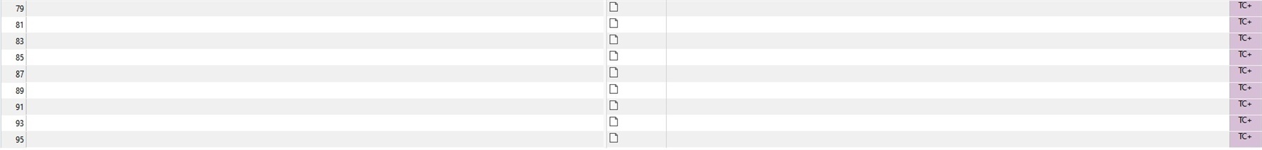 Screenshot of Trados Studio showing a list of segment numbers with checkboxes, where segments 81 to 95 are visible and unchecked, indicating potential missing segments.