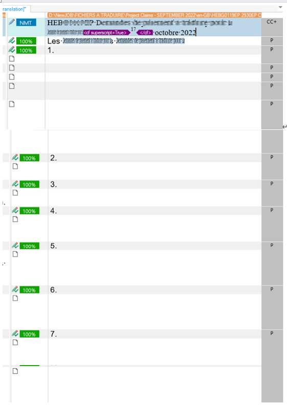 Screenshot of Trados Studio 2022 Files View with mismatched segment numbers compared to the expected word counts.