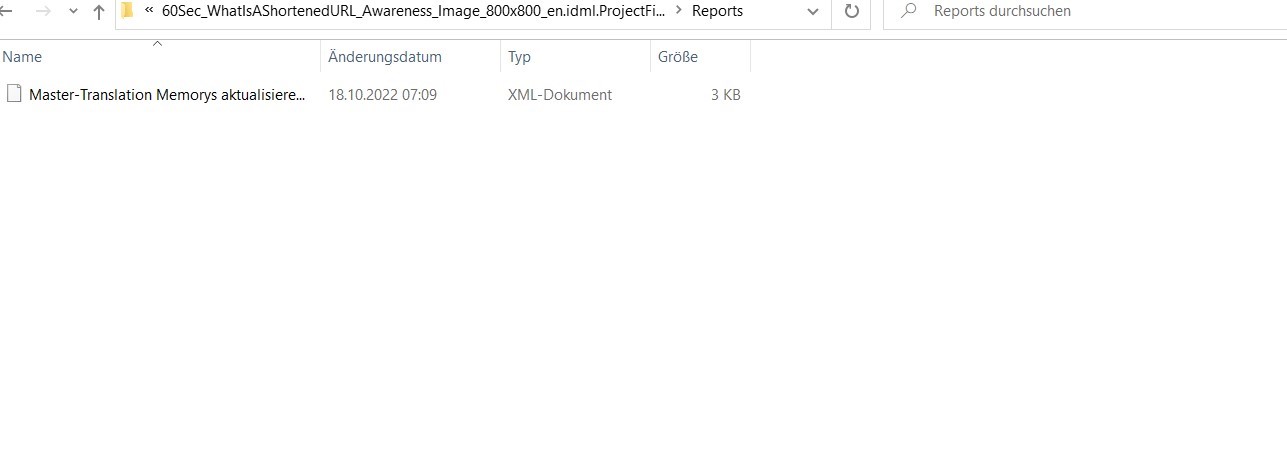 Screenshot of a file explorer window displaying a single XML document named 'Master-Translation Memorys aktualisiere' with a last modified date of 18.10.2022.