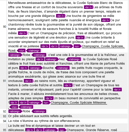 Identical screenshot of Trados Studio showing text with HTML tags, no visible errors or warnings.