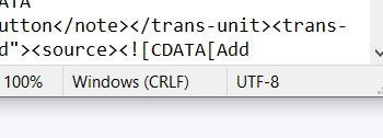 Close-up of Trados Studio interface showing UTF-8 encoding option with Windows (CRLF) line break style.