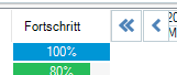 Screenshot showing the progress status bar in Trados Studio files area with 100% in blue and 80% in green.