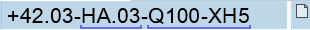 Screenshot of Trados Studio showing a highlighted alphanumeric string '+42.03-HA.03-Q100-XH5' in the translation segment.
