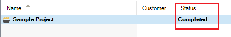 Trados Studio interface showing a 'Sample Project' with its status marked as 'Completed' in red.