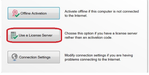 Trados Studio activation screen with 'Use a License Server' option highlighted.