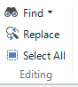 Trados Studio Home tab showing options for Find, Replace, Select All, and Editing.