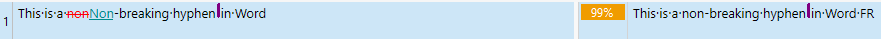 Trados Studio 2022 Translation Results window showing a segment with a non-breaking hyphen tag displayed correctly.