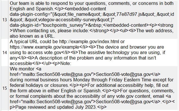 Screenshot of Trados Studio parsing a JSON file with embedded HTML content. Text is cluttered with HTML tags like 'p' and 'a href', making it difficult to read.