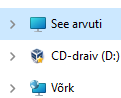 Windows Explorer sidebar showing 'This PC' labeled as 'See arvuti', 'CD-drive (D:)', and 'Network' labeled as 'V rk'.