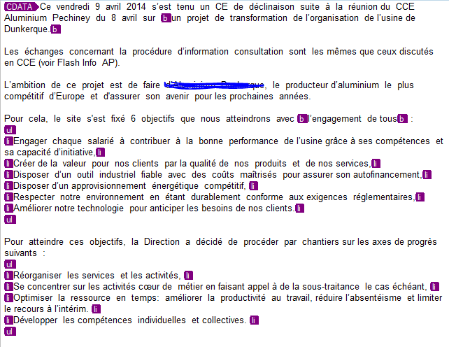 Screenshot of Trados Studio showing a XLIFF file with all sentences in a single segment, marked by purple underline and segment markers 1.
