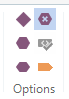 Screenshot of Trados Studio's View tab showing the Options section with a highlighted gear icon indicating the button to press.