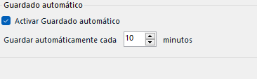 Trados Studio settings window showing 'Autosave' feature activated with a checkbox labeled 'Activate Autosave' and a dropdown menu set to save every '10 minutes'.