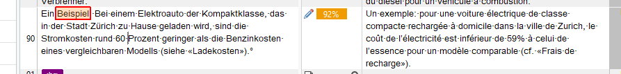 Trados Studio interface with a segment highlighted showing 92% TM match after changing the minimum match value to 80.